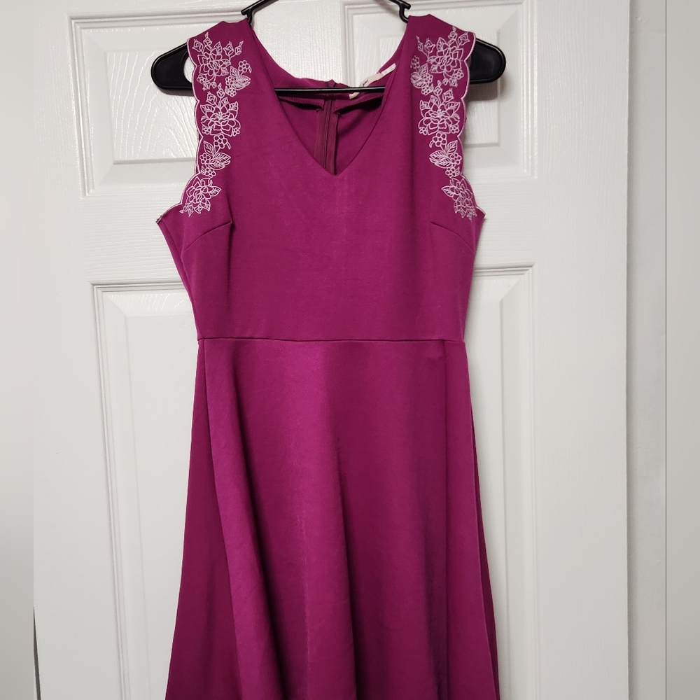 Miami Fuchsia Midi Dress with Lace Accents
